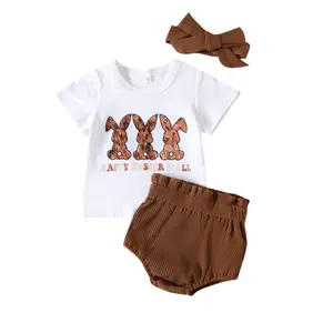Paskalya giysileri yeni bebek takım elbise kısa kollu ceket şort saç bandı 3-piece pamuk bebek kız giysileri