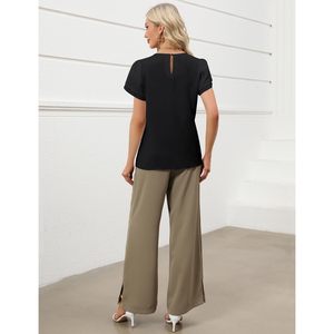 Womens Chiffon Blouse Flutter Sleeve <b>Asymmetric</b> <b>Top</b> Work Casual Summer Shirt - Product Image 2