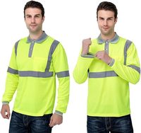 Camiseta Polo de Seguridad de Alta Visibilidad Unisex al por Mayor, Manga Larga, con Franjas Reflectantes Plateadas de 2 Pulgadas, 100% Poliéster, Transpirable, Ropa de Trabajo