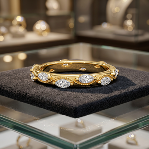 แหวนเพชรทรงมาร์คีส์ วินเทจ ลายคลื่น สำหรับผู้หญิง ทอง 10K/14K/18K เงินแท้ 925/935 สำหรับงานหมั้นและวันครบรอบ - Product Image 1