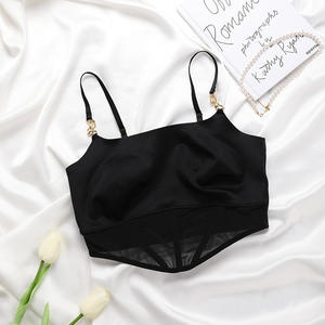 Ladymate ODM/OEM Camiseta Sin Mangas Sexy De Verano Femme Crop Top Bralette Sexy Lace <span class=keywords><strong>Tube</strong></span> Top Solid Contrast Mesh Bralettes - Product Image 3