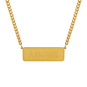 Collier pendentif carré simple en acier inoxydable plaqué or avec inscription <span class=keywords><strong>AMOUR</strong></span>, style punk hip-hop - Product Image 1