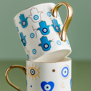Tasse en céramique personnalisée œil porte-bonheur créatif avec anse dorée, style bohème, pour café, maison, bureau et cadeaux - Product Image 5