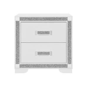 White Nightstand With Glitter Trim 2 <b>Drawer</b> <b>Storage</b> For Bedroom - Product Image 1