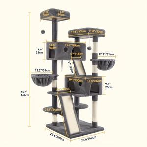 Luxe Kattenboom, 66-Inch Kattentoren Voor Katten Binnenshuis, Pluche Multi-Level Kattenappartement Met Krabpalen 2 Zitstokken 2 Grotten Hangmat - Product Image 6