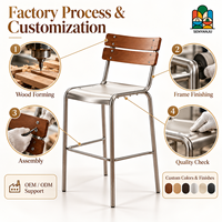 Tabouret de bar moderne en bois et acier, design mince à dossier bas avec repose-pieds, pour îlot de cuisine, café ou bar