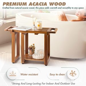 Tabouret de salle de bain en bois extensible avec étagère de rangement pour la baignoire et la douche - Product Image 5