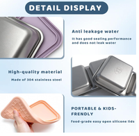 Boîte à collation en acier inoxydable à 2 compartiments, boîte à collation en métal avec couvercle en silicone, récipient de stockage alimentaire réutilisable pour boîte bento