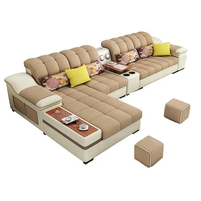 Ensemble de canapés multifonctionnels en cuir véritable ou en tissu, Grain supérieur, chargement USB, canapés de salon familial, meubles 4/7 places