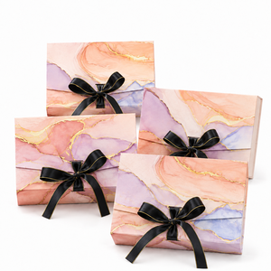 Luxury Marble Pattern Collapsible Gift Box With Satin Bow Ribbon Fold Flat Rigid Gift Packaging Box Custom Print 20‑year factory - Product Image 1