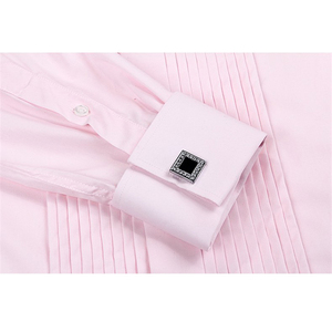 Fabricant hommes plissé couleur pure manches longues poignets mousquetaire chemise avec noeud papillon - Product Image 3