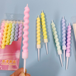 Haute qualité 6 pièces/ensemble Macaron couleur spirale gâteau d'anniversaire bougies étincelantes avec support pour décoration de mariage bébé enfants fête - Product Image 1