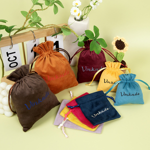 8x10cm Wholesale Very Soft Reusable Brown Flannel Velvet Pouch Gift Drawstring Bag Packaging Silk Velvet Pouches - Product Image 2