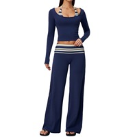 Ensemble de yoga 2 pièces pour femme : haut à manches longues color block coupe ajustée et pantalon large taille haute – Tenue de sport et d'entraînement – Vente en gros