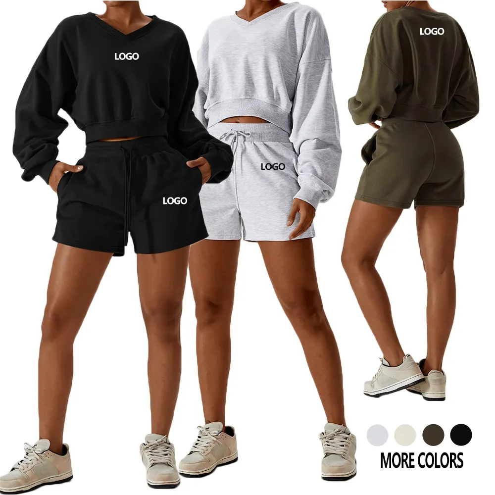 Damen Cotton Sports 2-teiliges Set Verstellbare Freizeit-Shorts Set Casual Sportswear für den Winter