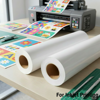 Étiquette autocollante en papier synthétique PP brillant avec adhésif acrylique à base d'eau pour impression jet d'encre