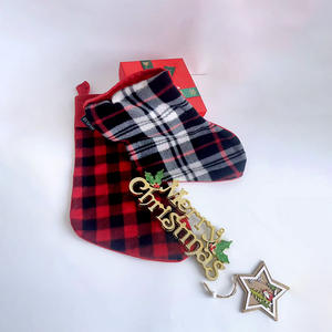 Новые рождественские украшения: красный и черный клетчатый фланелевый плюшевый Рождественский чулок с подвесным орнаментом, Подарочная сумка, сумка для конфет - Product Image 1