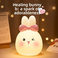 Lampe de chevet en silicone en forme de lapin, anti-stress à pression, avec télécommande et fonction batterie, idéale comme cadeau, vente en gros