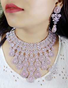 Fancy <b>Necklace</b> with AD Drop Earring Jewellery Set Jewellery Anti Tarnish Collection Handmade Bulk Product Indian Women Jewellery - Product Image 5