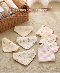 Lingette carrée pour bébé en mousseline de coton à bords côtelés, imprimé floral de dessin animé, 25x25 cm / 30x30 cm - Product Image 6