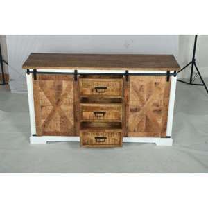 Buffet Muro II finition blanc et bois naturel avec portes coulissantes et tiroirs de rangement - Product Image 1