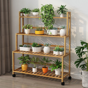 Bamboo Flower Stand Multi Tiered Indoor Plant Rack Freestanding Rectangular For Living Room Balcony Decorative <b>Planter</b> Shelf - Product Image 1