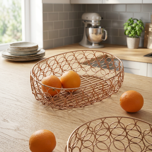 Round Metal <b>Storage</b> <b>Basket</b> Minimalist Design Kitchen Fruit Holder Durable Welded Wire <b>Mesh</b> Single Tier - Product Image 2