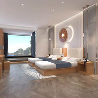 Modernes Design Hotelzimmer-Set für Holiday Inn Standardzimmer, Komplett Möbliertes Doppelbett-Apartment mit TV-Schrank aus Holz