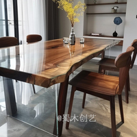 Rechteckiger Esstisch aus Südamerikanischem Schwarznussholz mit Schwebende Acrylbeine, Modernes Design, Massivholz für Zuhause