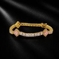 Bracelet de poignet HipHop avec breloque trèfle à quatre feuilles, base en laiton, entièrement micro-pavé de zircon, chaîne tennis, bijoux de poignet, vente en gros