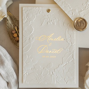 Juego de Invitaciones de Boda Blancas de Alta Gama con Relieve 3D y Estampado Dorado, Papelería de Matrimonio Elegante Hecha a Mano para Eventos - Product Image 2