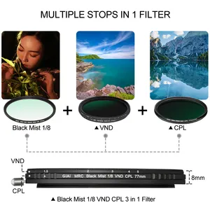 77MM optik cam 2 In 1 GiAi 1/4 siyah Pro Mist yumuşak filtre değişken ND kamera Lens filtresi