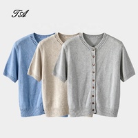 Pulls et cardigans décontractés amples à col rond et manches courtes pour femmes, tendance hiver, en tricot patchwork avec logo frontal, par Tyan Fashion