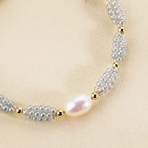 Einfache Modeschmuck hohle Süßwasserperlen Kreis-Design 18k Gold vergoldet Armreif Tennis-Armband für Damen Party-Geschenk
