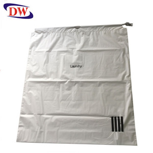 custom own logo printed large size single rope drawstring pe travel laundry plastic poly bag