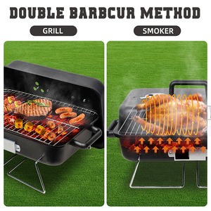 Réchaud de camping 47x28x28cm en métal, barbecue portable au charbon de bois pour extérieur avec couvercle - Product Image 4