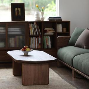 Minimalist <strong>Walnut</strong> <strong>Coffee</strong> <strong>Table</strong> With Rounded Edges And Thick Leg Support - Product Image 1