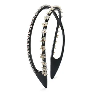 JINHE 2023 New Double Branch Headband Cute Small Flower Headband Pearl Non-Slip Tooth Women Headband