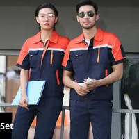 Vêtements de travail d'été respirants et durables personnalisés pour hommes et femmes Hauts de réparation automobile Pantalons de protection du travail à manches courtes