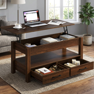 Modern Retro Durable Eco-Friendly Convertible Lift Top Coffee <b>Table</b> Hidden Compartment Antique <b>Rustic</b> Brown <b>Wooden</b> Panel - Product Image 3