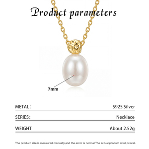 Freshwater Pearl Necklace <b>Copper</b> Jewelry Gold Plated Oval Pearl Pendant Necklace for Women Elegant Gift - Product Image 6