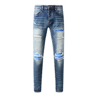 Pantalon slim en jean 100 % coton délavé bleu style hip-hop urbain euro-américain pour homme avec accents mi-printemps YAOTON