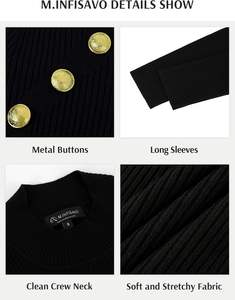 Robes fourreau de luxe M.Infisavo pour femmes, tricotées en nylon/coton épais, <span class=keywords><strong>col</strong></span> <span class=keywords><strong>bateau</strong></span>, illusion manches longues, longueur genou, <span class=keywords><strong>pull</strong></span> d'automne/hiver - Product Image 3