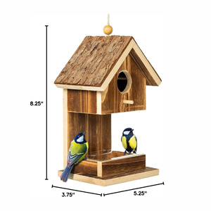 Mangeoire suspendue en bois pour oiseaux, avec soucoupe à nourriture, décoration de jardin, couleur rétro, petite taille - Product Image 2