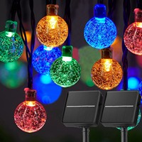 Guirnalda de Luces Solares para Exteriores, 50 Luces LED de Cristal en Forma de Globo, Impermeables, 8 Modos, Alimentadas por Energía Solar, para Decoración de Patio, Jardín, Fiestas y Árboles