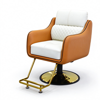 Ensemble de fauteuil de coiffure et de lavage en cuir PU blanc et orange avec base dorée, station de lavage de cheveux pour salon de beauté et barbier