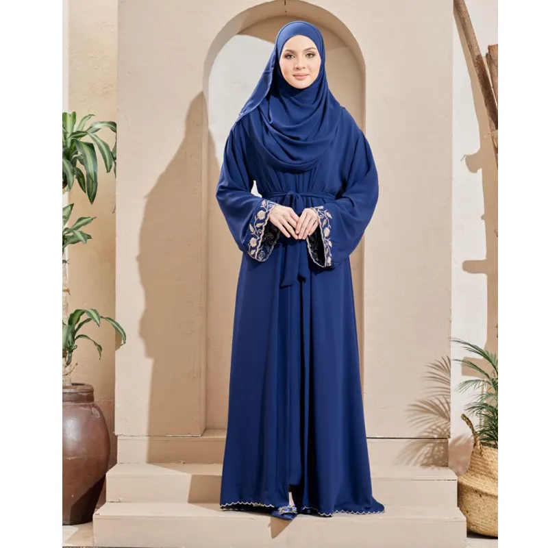 Jubah Abaya 두바이 전통 이슬람 의류 Muslimah 패션 말레이시아 단색 여성 폴리 에스테르 OEM 서비스 성인 이슬람