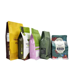 Custom Aluminium Foil Flat Bottom Easy Tear Heat Seal Coffee Bean Mylar Plastic Packaging Bag Coffee Bag