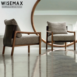 WISEMAX FURNITURE Chaise longue de détente de luxe légère meubles de salon <span class=keywords><strong>fauteuil</strong></span> en bois massif rembourré en <span class=keywords><strong>tissu</strong></span> pour la maison hôtel - Product Image 2