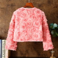 Manteau court rose fin et polyvalent pour femmes, cardigan créatif à fleurs avec design à boucle, veste châle rose